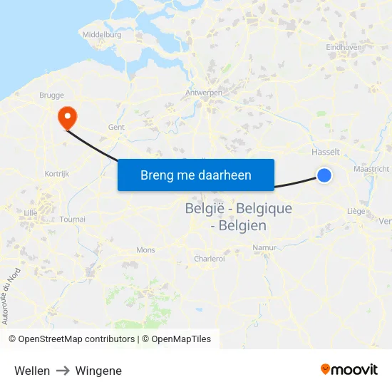 Wellen to Wingene map