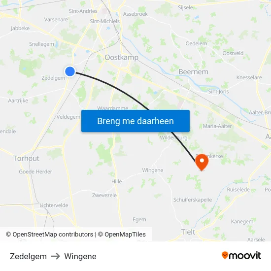 Zedelgem to Wingene map