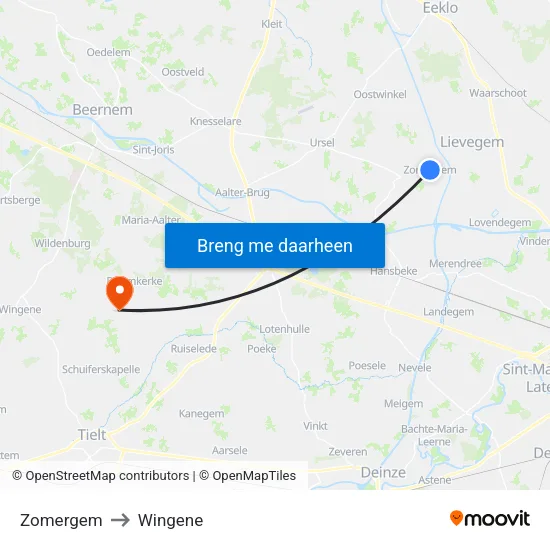 Zomergem to Wingene map