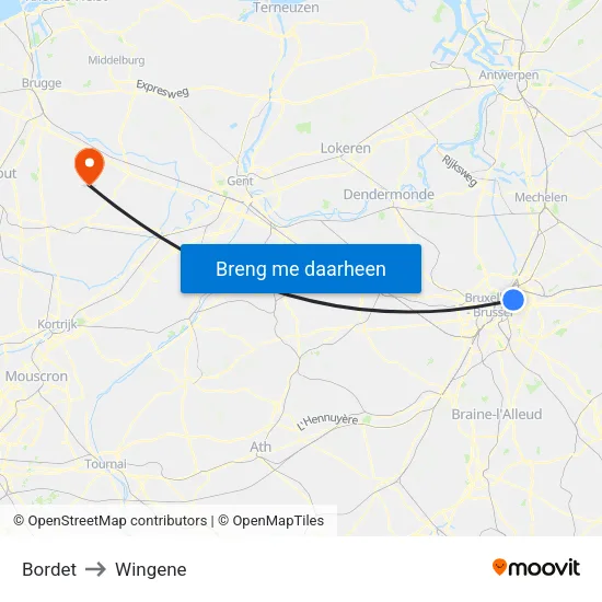 Bordet to Wingene map