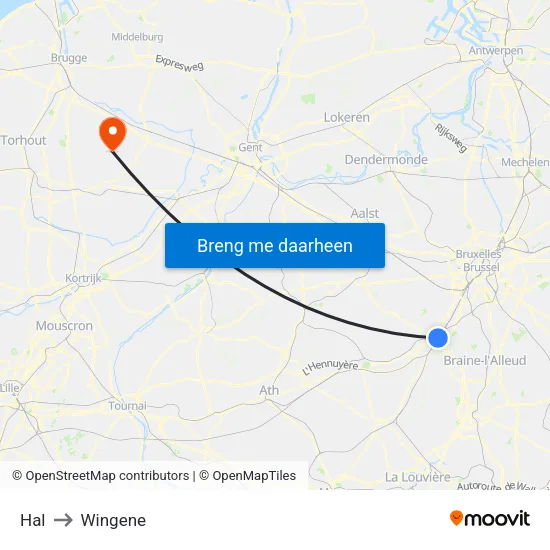 Hal to Wingene map