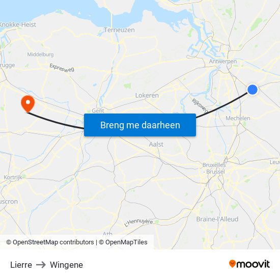 Lierre to Wingene map