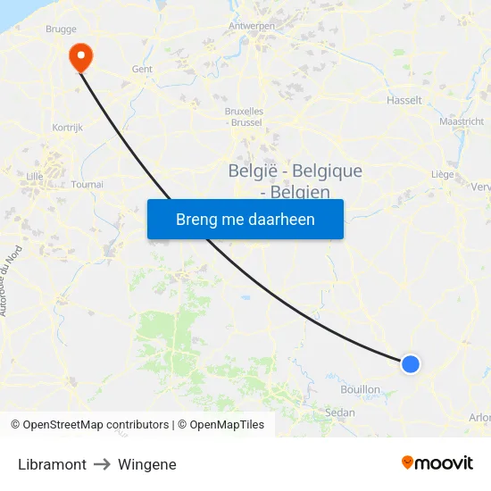 Libramont to Wingene map
