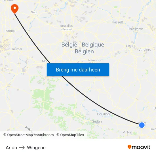 Arlon to Wingene map