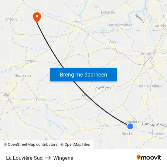 La Louvière-Sud to Wingene map
