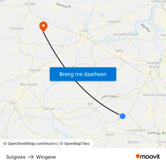 Soignies to Wingene map