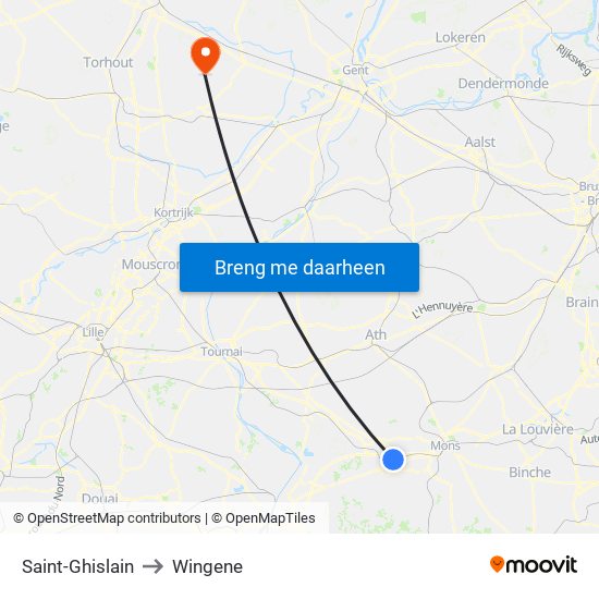 Saint-Ghislain to Wingene map