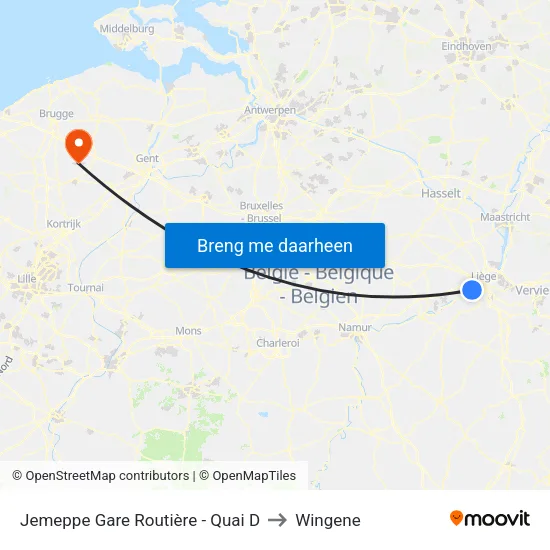 Jemeppe Gare Routière - Quai D to Wingene map