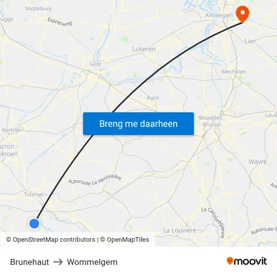 Brunehaut to Wommelgem map