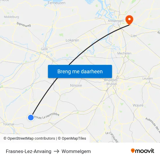 Frasnes-Lez-Anvaing to Wommelgem map