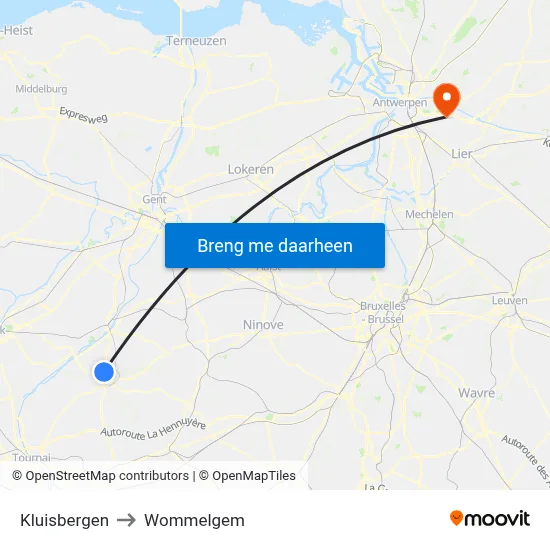 Kluisbergen to Wommelgem map