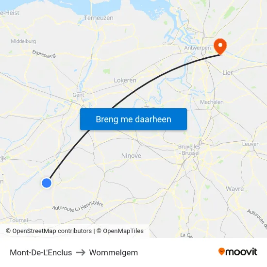 Mont-De-L'Enclus to Wommelgem map