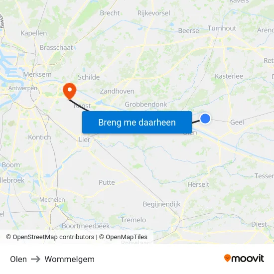 Olen to Wommelgem map
