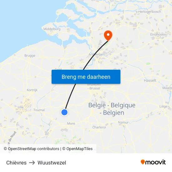 Chièvres to Wuustwezel map