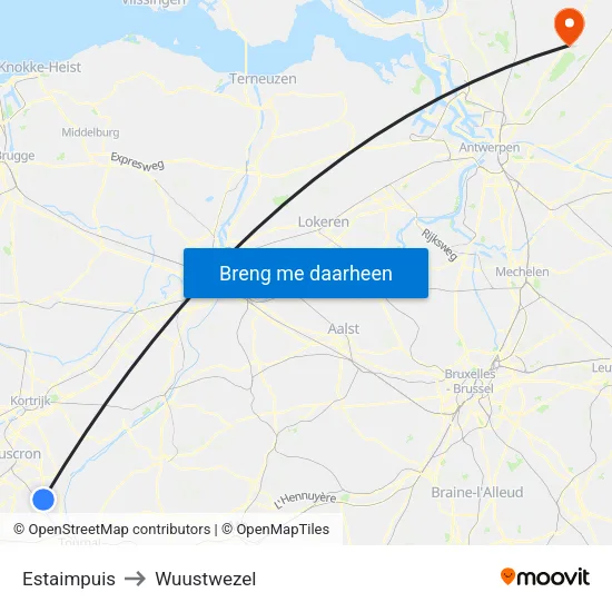 Estaimpuis to Wuustwezel map