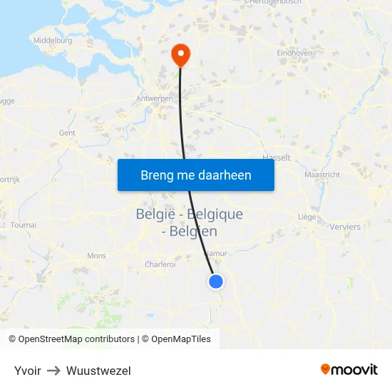 Yvoir to Wuustwezel map