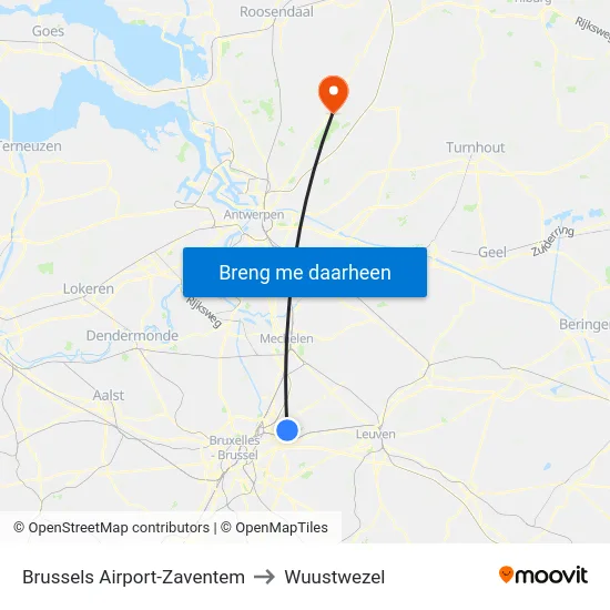 Brussels Airport-Zaventem to Wuustwezel map
