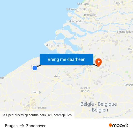 Bruges to Zandhoven map