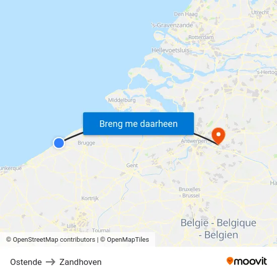 Ostende to Zandhoven map