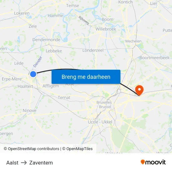 Aalst to Zaventem map