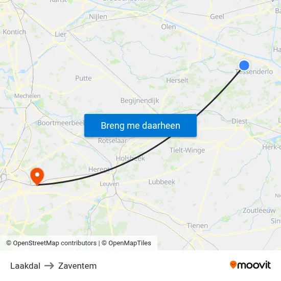 Laakdal to Zaventem map