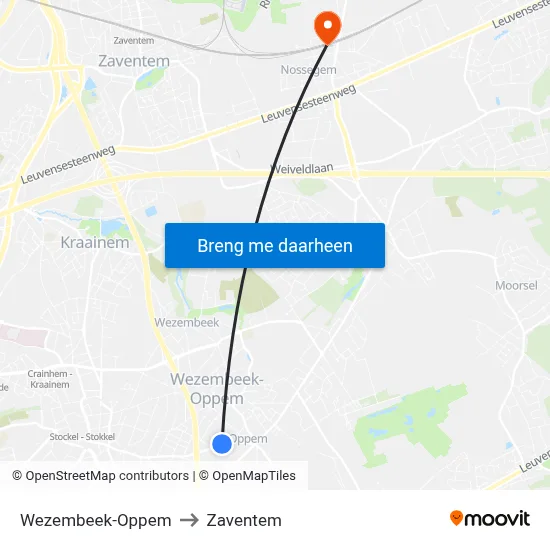 Wezembeek-Oppem to Zaventem map