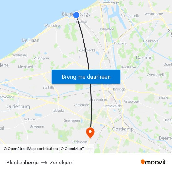 Blankenberge to Zedelgem map