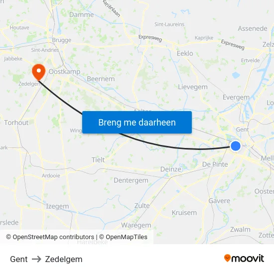 Gent to Zedelgem map