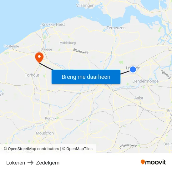 Lokeren to Zedelgem map