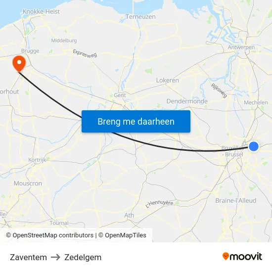 Zaventem to Zedelgem map