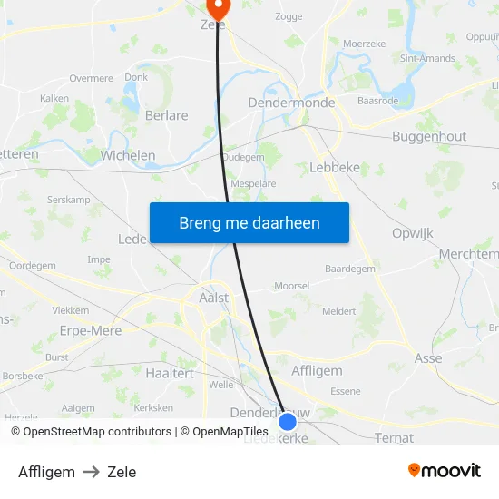 Affligem to Zele map