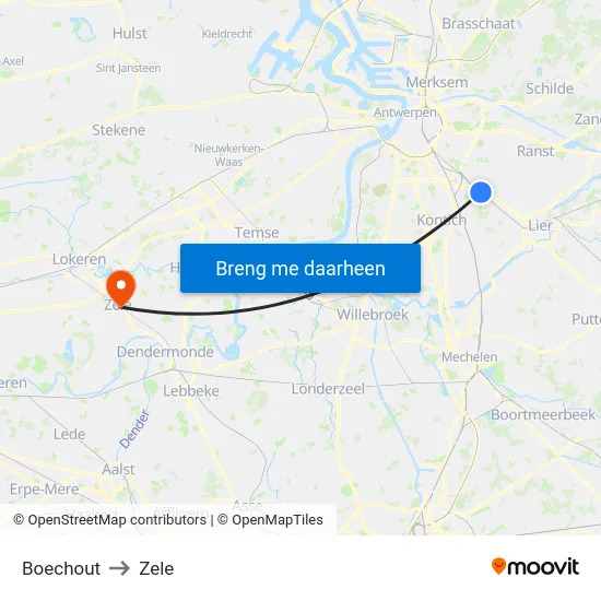 Boechout to Zele map