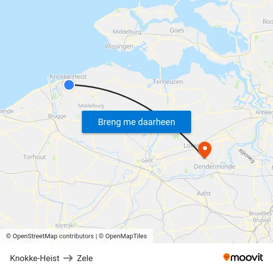 Knokke-Heist to Zele map