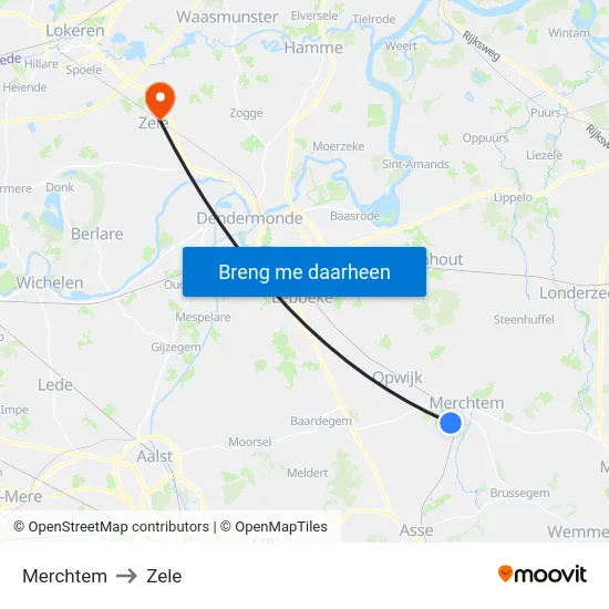 Merchtem to Zele map
