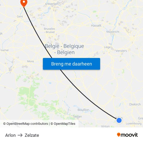 Arlon to Zelzate map