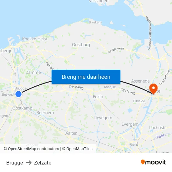 Brugge to Zelzate map