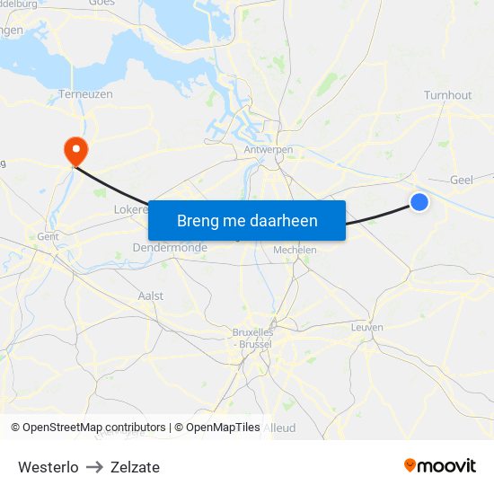 Westerlo to Zelzate map