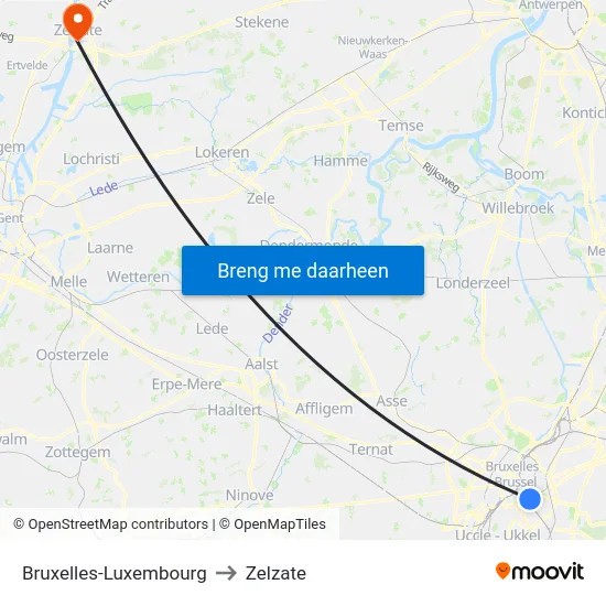 Bruxelles-Luxembourg to Zelzate map