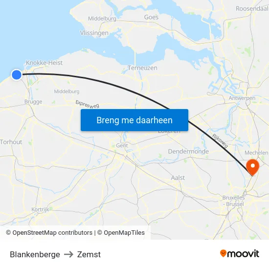 Blankenberge to Zemst map