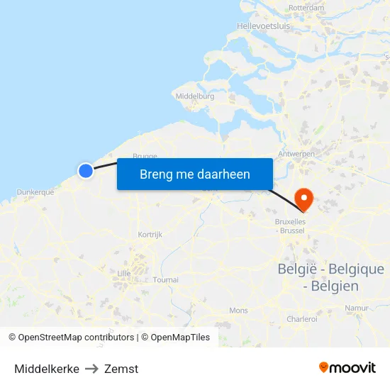 Middelkerke to Zemst map
