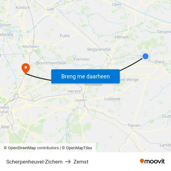 Scherpenheuvel-Zichem to Zemst map