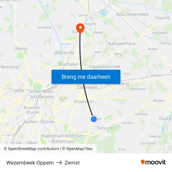 Wezembeek-Oppem to Zemst map
