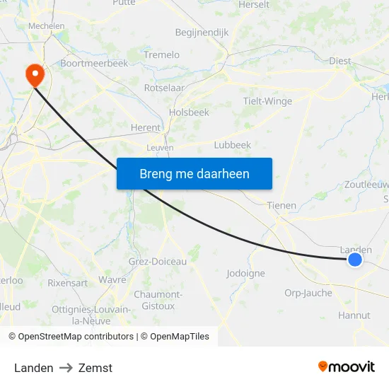 Landen to Zemst map
