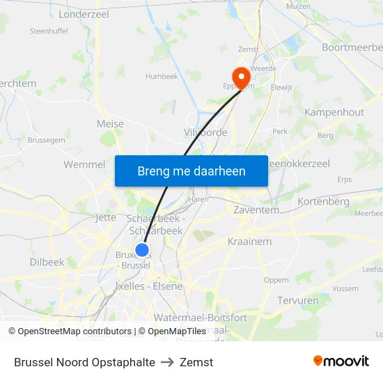 Brussel Noord Opstaphalte to Zemst map