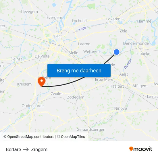 Berlare to Zingem map