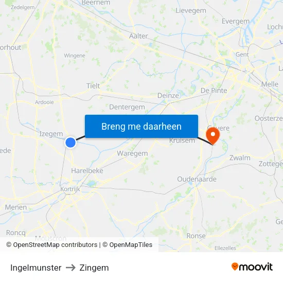 Ingelmunster to Zingem map
