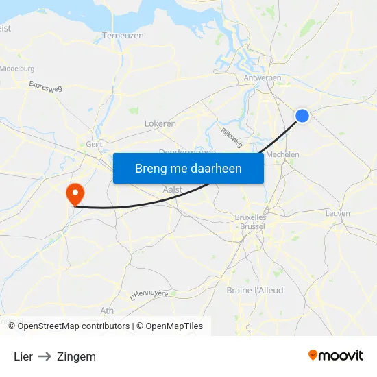 Lier to Zingem map