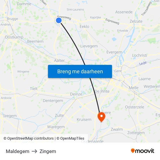Maldegem to Zingem map
