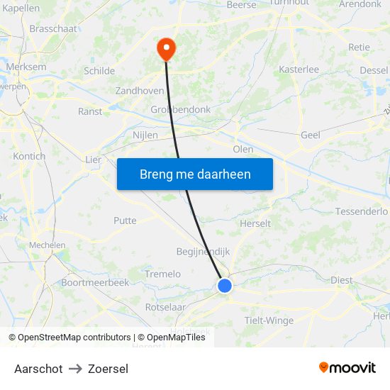 Aarschot to Zoersel map