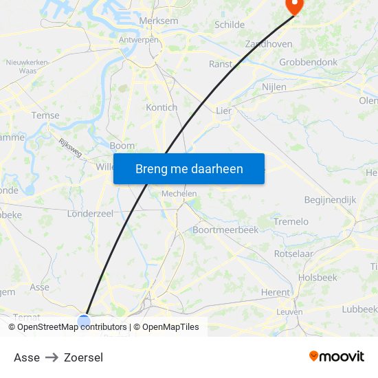 Asse to Zoersel map